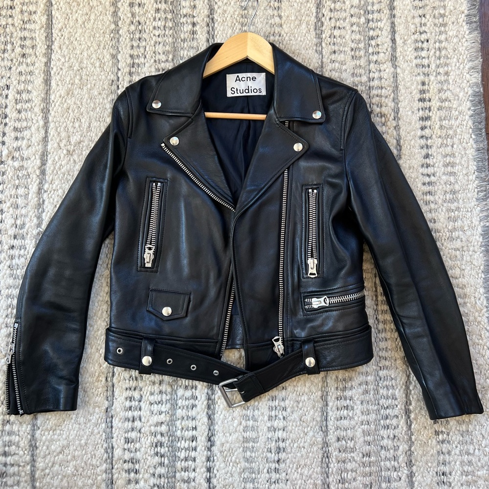 Acne Studios Black Leather Biker Jacket View 2